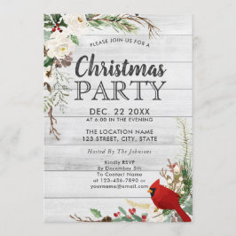 Convites Rustic Red Bird Winter Greenery Wood Foliday Party