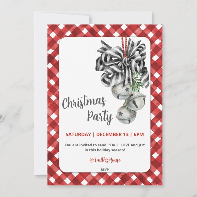 Convites Rustic Red Gingham Noël Christmas Invitation (Frente)