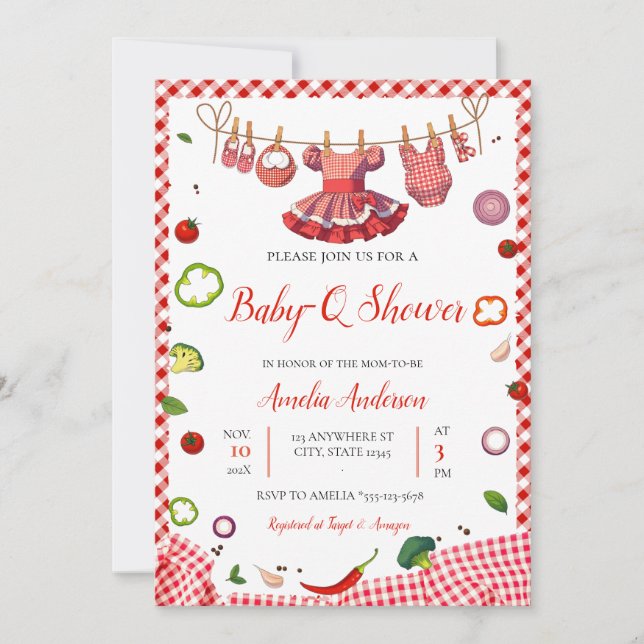 Convites Rustic Red Gingham Plaid BBQ Baby Shower (Frente)