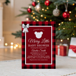 Convites Rustic Red Plaid Merry Little Baby Shower