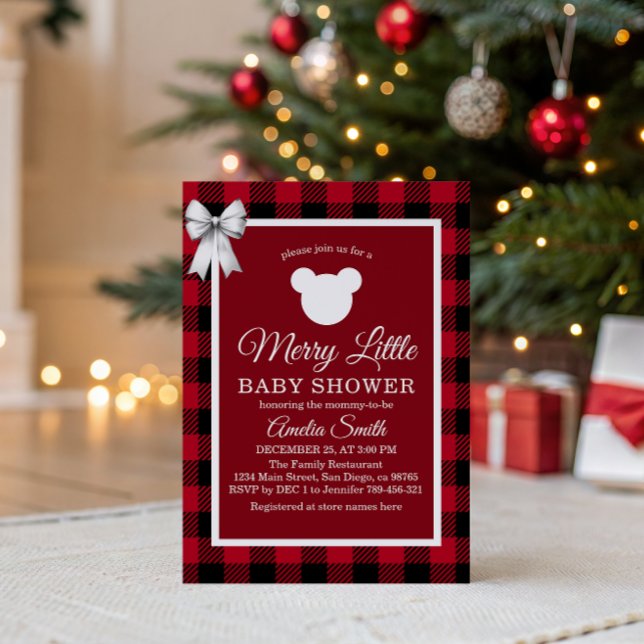 Convites Rustic Red Plaid Merry Little Baby Shower (Criador carregado)