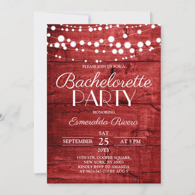 Convites Rustic Red Wood Bachelorette Party (Frente)
