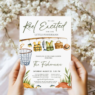 Convites Rustic Reel Excitou Pequeno Chá de fraldas Pescado