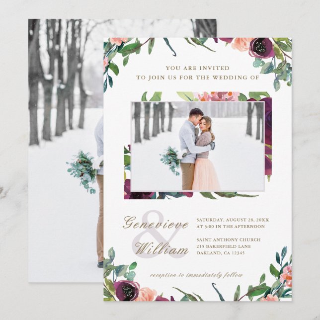 Convites Rustic Romance Belo Casamento Fotográfico (Frente/Verso)