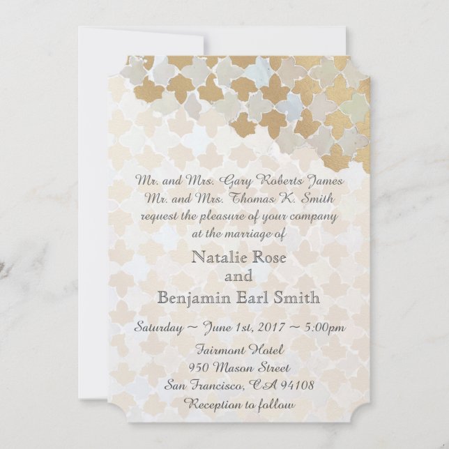 Convites Rustic Romance Wedding | Mosaico Faux Gold Foil (Frente)