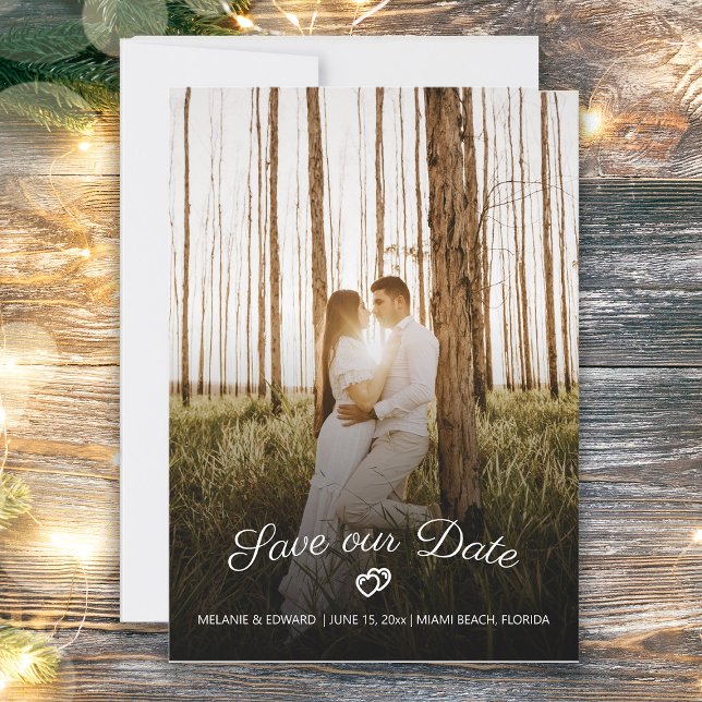 Convites Rustic Romantic Hearts Save Date Photo (Wedding 2-hearts photo Save the Date card)