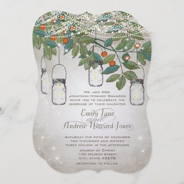 Convites Rustic Romantic Mason Jar Teal Aqua Coral (Frente/Verso)