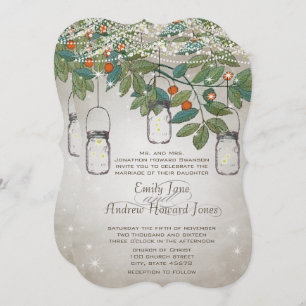 Convites Rustic Romantic Mason Jar Teal Aqua Coral