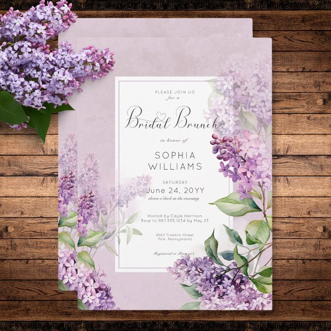 Convites Rustic Romantic Purple & Sage Lilacs Bridal Brunch (Rustic Romantic Purple & Sage Lilacs Bridal Brunch Invitation)