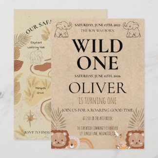 Convites Rustic Safari Wild One 1st Birthday Map Party