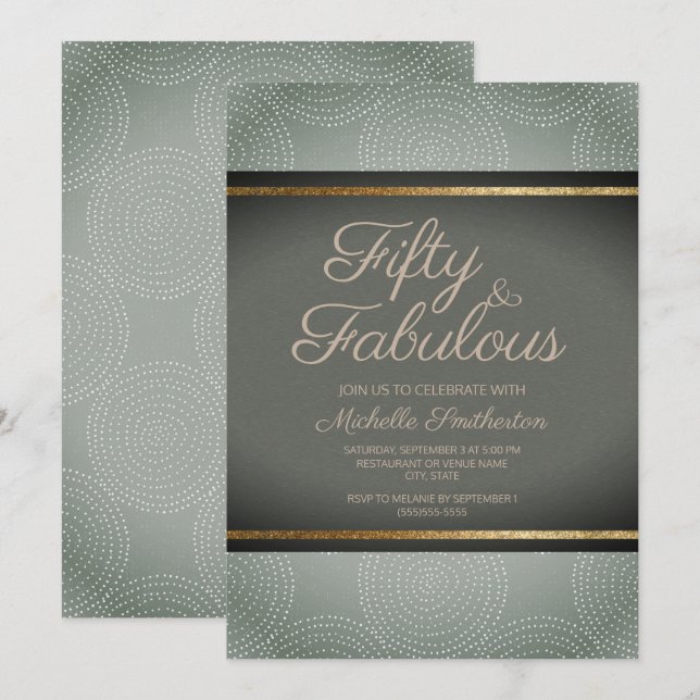 Convites Rustic Sage Dark Green Abstrato do 50º aniversário (Frente/Verso)