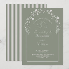 Convites Rustic Sage Green Floral Wedding Invitation