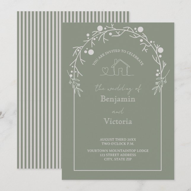 Convites Rustic Sage Green Floral Wedding Invitation (Frente/Verso)