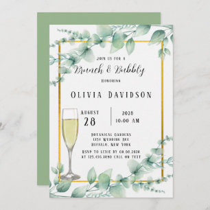 Convites Rustic Sage Green Greenery Dourado Brunch & Bubble