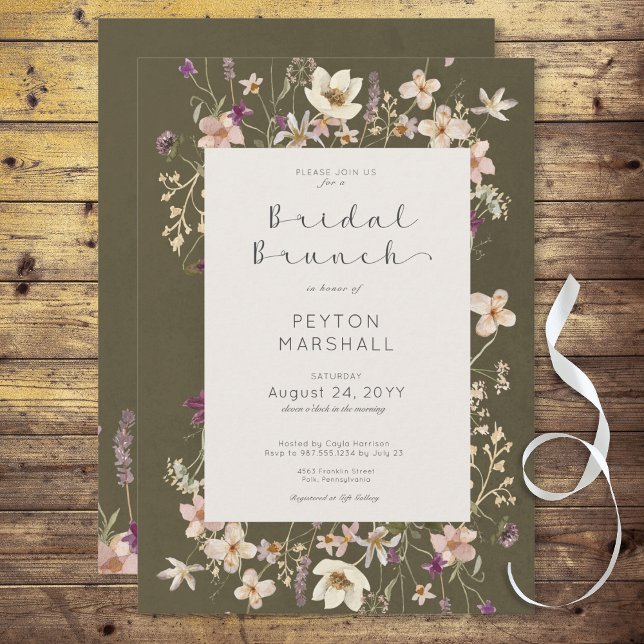Convites Rustic Sage Green Wildflower Frame Bridal Brunch (Rustic Sage Wildflower Frame Bridal Brunch Invitation)