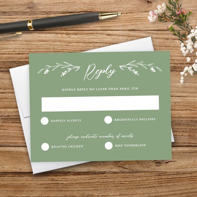 Convites Rustic Sage Green Wildflower Weding RSVP Card (Criador carregado)