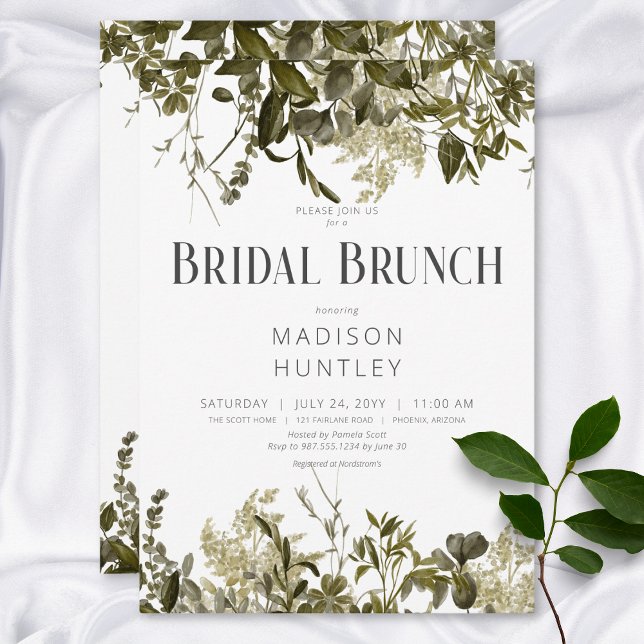Convites Rustic Sage Greenery Frame Bridal Brunch (Rustic Sage Greenery Frame Bridal Brunch Invitation)