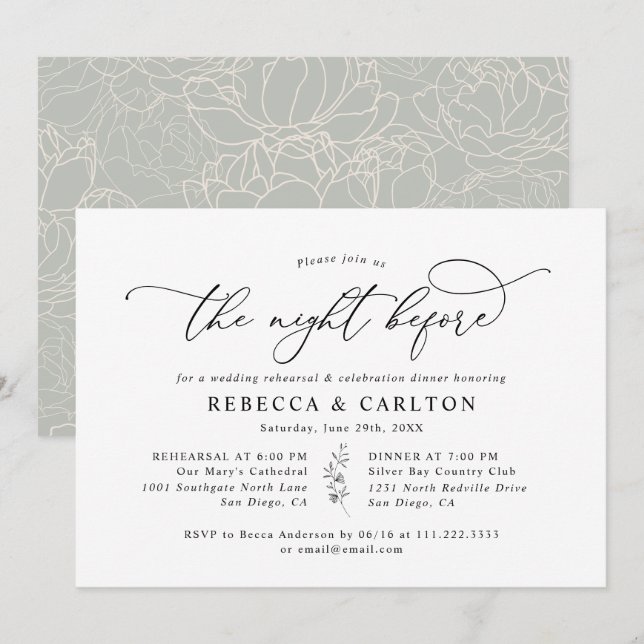 Convites Rustic Sage Na Noite Antes Do Janto De Ensaio (Frente/Verso)