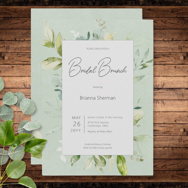 Convites Rustic Sage Natural Greenery Bridal Brunch (Rustic Sage Natural Greenery Bridal Brunch Invitation)