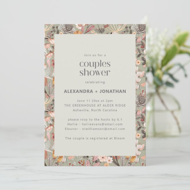 Convites Rustic Sage Wildflower Botanical Couples Shower (Em pé/Frente)
