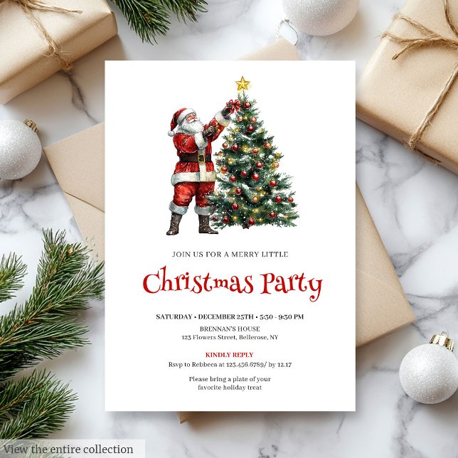 Convites Rustic Santa Red Green Christmas Party Invitation (Rustic Santa Red Green Christmas Party Invitation)
