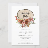 Rustic Save the Date Fall Floral Wood Slice Invit