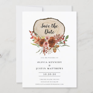 Convites Rustic Save the Date Fall Floral Wood Slice Invit