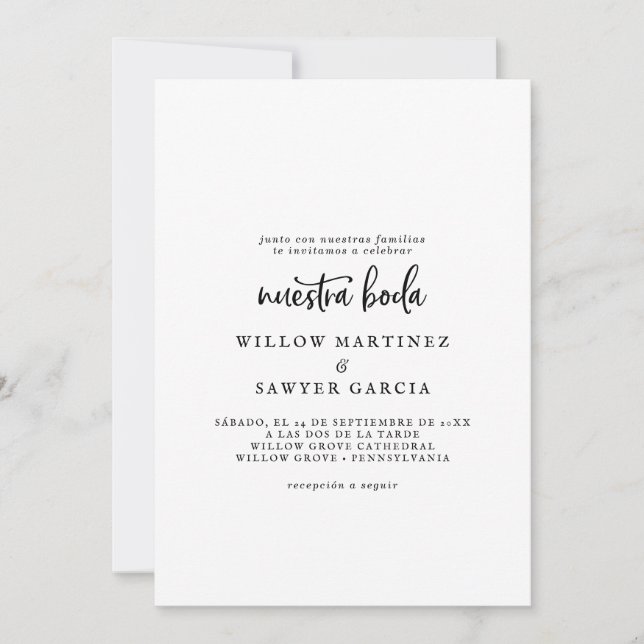 Convites Rustic Script Spanestra Boda (Frente)