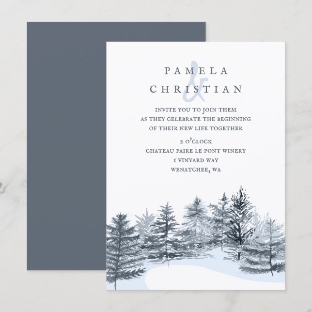Convites Rustic, Slate Gray Pine Trees Forest Wedding (Frente/Verso)