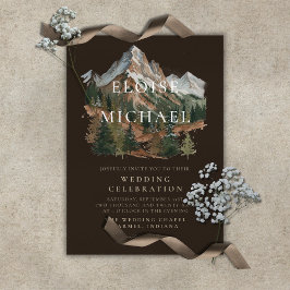 Convites Rustic Snowy Mountain Landscape Watercolor Wedding
