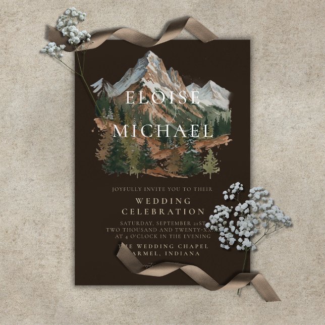Convites Rustic Snowy Mountain Landscape Watercolor Wedding (Rustic Snowy Mountain Landscape Watercolor Wedding Invitation)