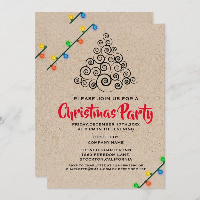 Convites Rustic String Lights Corporate Christmas Party (Frente/Verso)