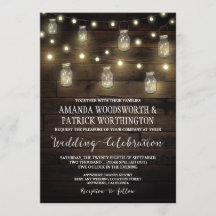 Rustic String Lights Mason Jar Wedings Invtions