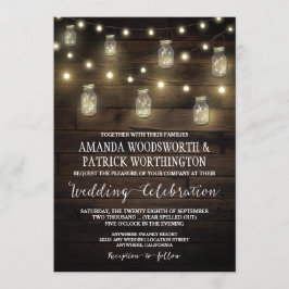 Convites Rustic String Lights Mason Jar Wedings Invtions