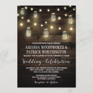 Convites Rustic String Lights Mason Jar Wedings Invtions
