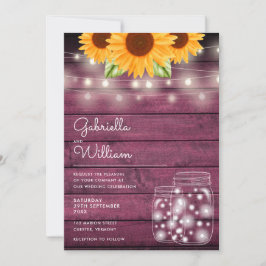 Convites Rustic String Lights Sunflower Mason Casamento