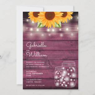 Convites Rustic String Lights Sunflower Mason Casamento