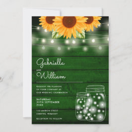 Convites Rustic String Lights Sunflower Mason Casamento