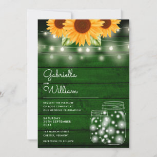 Convites Rustic String Lights Sunflower Mason Casamento