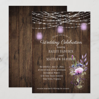 Convites Rustic String Lights Violet Mason Jars Casamento