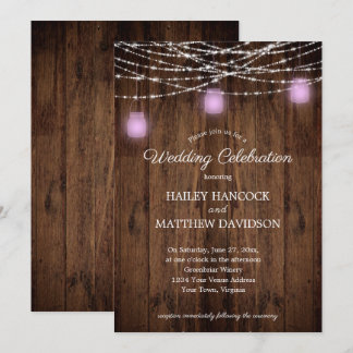 Convites Rustic String Lights Violet Mason Jars Wedding Inv
