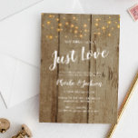 Convites Rustic String Lights Wedepement Party<br><div class="desc">Este convite de festas de elopemento rústico será a maneira perfeita de convidar seus amigos e família para uma festa de recepção! Este design apresenta um fundo de madeira falsa, luzes de cadeia de querido e texto branco em escrita manual e fontes de bloqueio. Convide seus amigos e família para...</div>