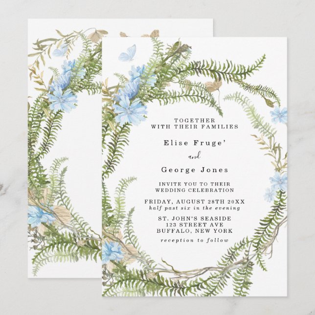 Convites Rustic Summer Fern Wreath Wreath Casamento Invita (Frente/Verso)