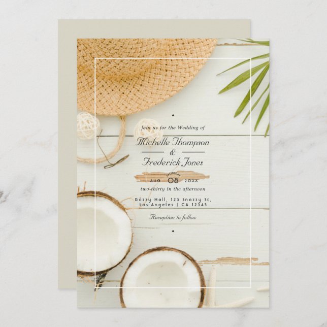 Convites Rustic Summer QR Code RSVP Beach Wedding (Frente/Verso)