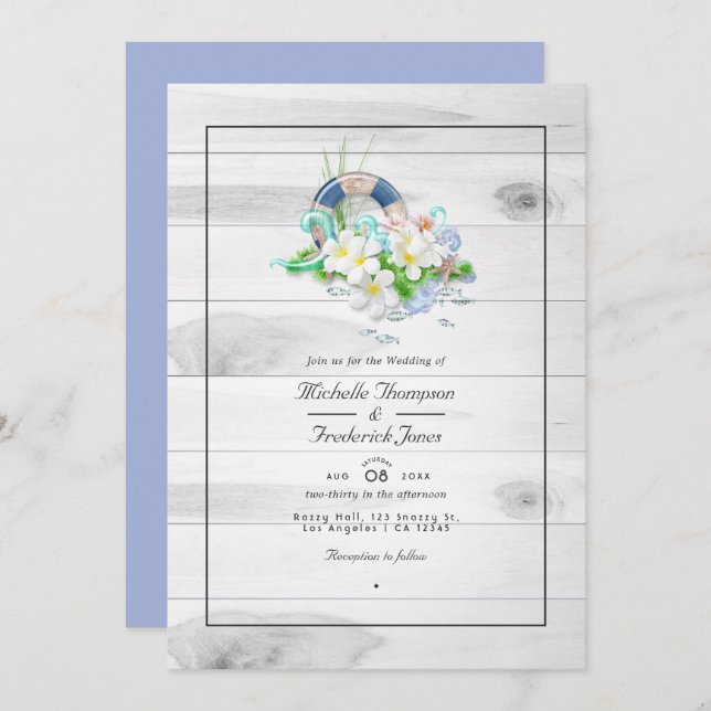 Convites Rustic Summer QR Code RSVP Beach Wedding (Frente/Verso)
