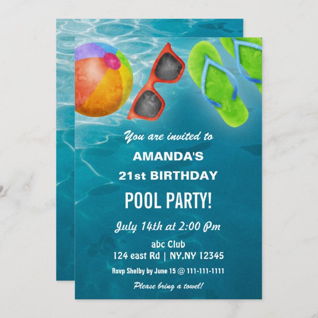 Convites Rustic Summer Swimming Pool Party Birthday  (Frente/Verso)