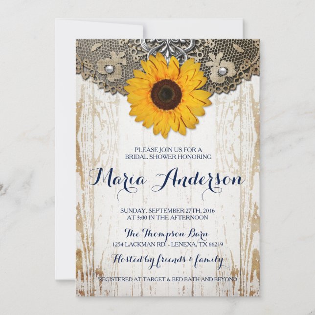 Convites Rustic Sunflower and Lace Chá de panela Invite (Frente)