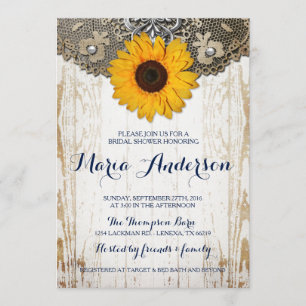 Convites Rustic Sunflower and Lace Chá de panela Invite