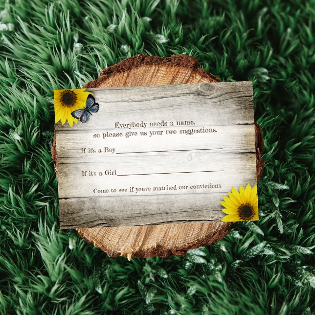 Convites Rustic Sunflower Baby Name Sugestões Jogo do Chá (Criador carregado)