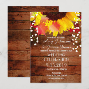 Convites Rustic Sunflower Barn Wood Casamento
